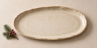Ivory Ceramic Platter with Winter Sprig